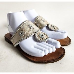 Stuart‎ Weitzman Metallic Gold / Silver Thong Flat Leather Dressy Sandals Size 4